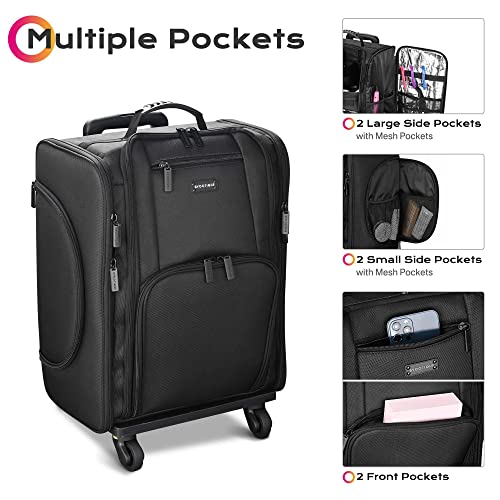 Rolling Makeup Train Case Soft Sided Cosmetic Organizer with Removable Side Pocket L1629