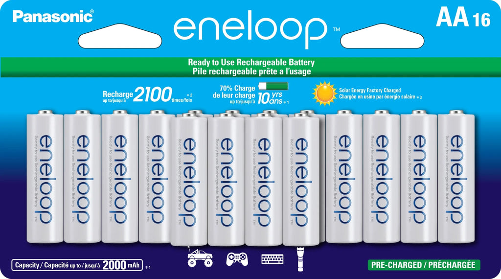 Panasonic Eneloop BK-3MCCA16FA Pre-Charged Nickel Metal Hydride AA Rechargeable Batteries, 16-Battery Pack