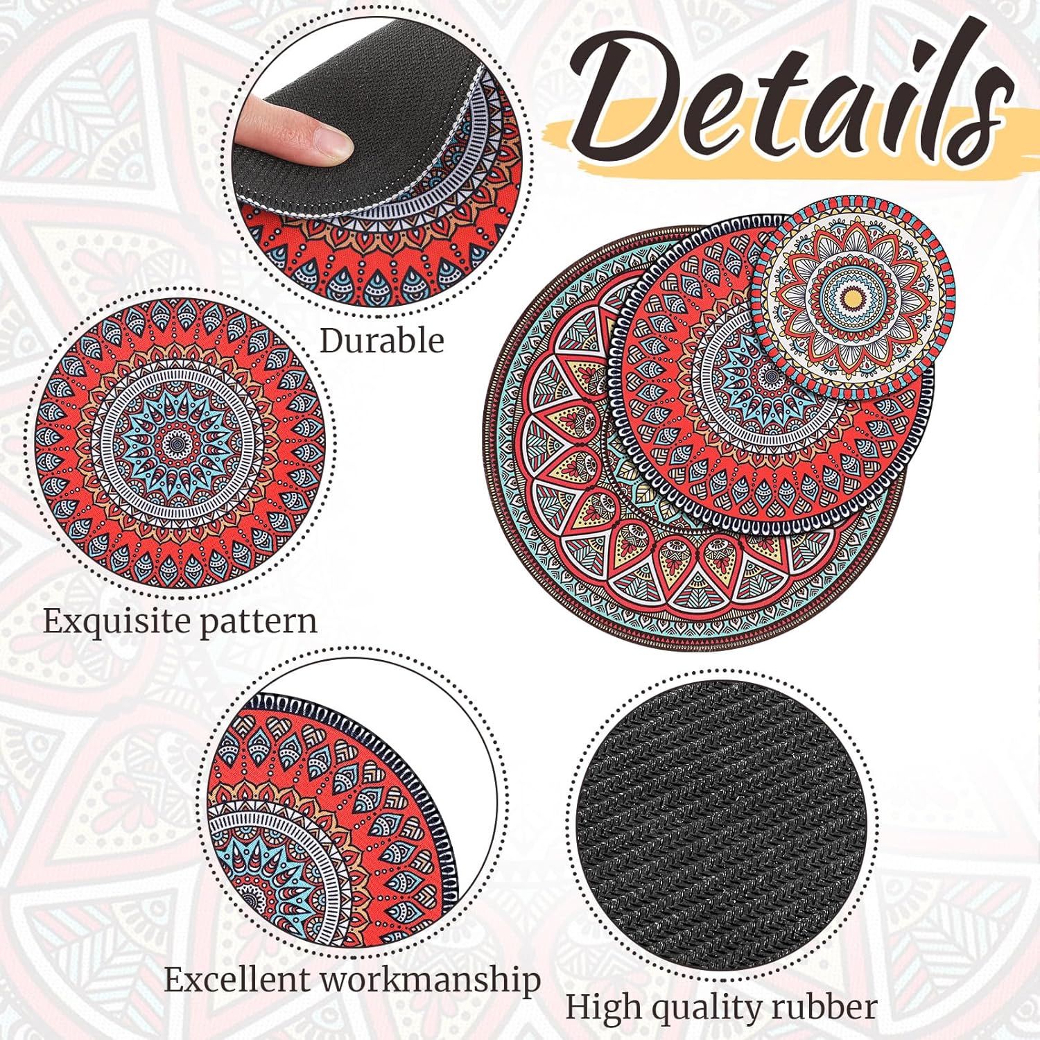 6 Pcs Boho Plant Pot Mat 3 Sizes Absorbent Non Slip Round Coaster for Indoor Outdoor Gardening F97102