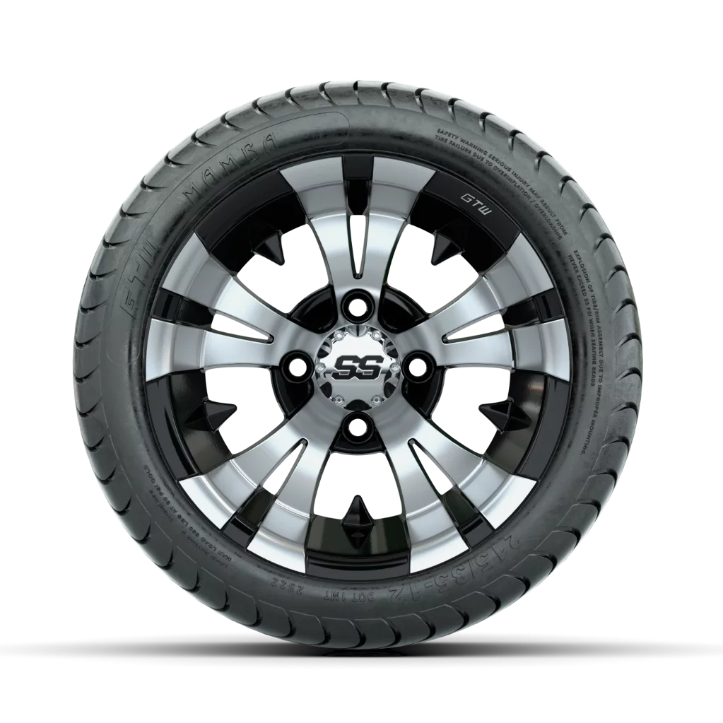Golf Cart Wheel and Tire Set 12 Inch Black Machined, 4 Pack W561