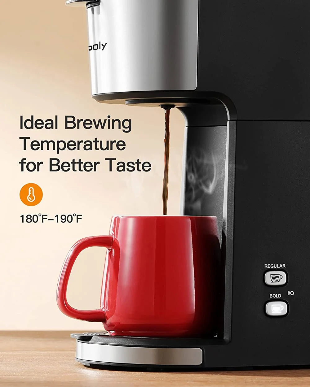 Single Serve Coffee Maker for K Cup & Ground Coffee, Bold Brew, 6 to 14 oz, Black W202930