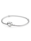 Pandora Moments Women's Sterling Silver Snake Chain Charm Bangle Bracelet with Heart Clasp