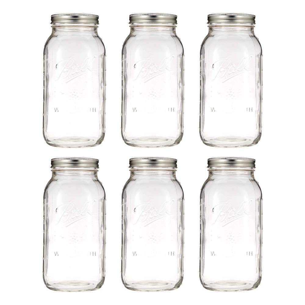 Wide Mouth Half Gallon 64 Oz Glass Jars with Lids, Set of 6 X201