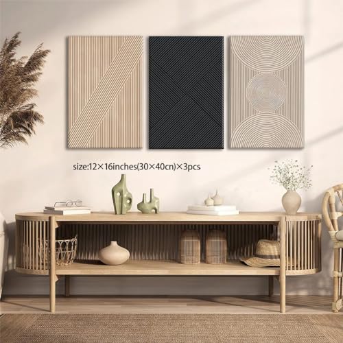 Framed Neutral Abstract Wall Art Set of 3 Modern Minimalist Canvas Poster Prints V655