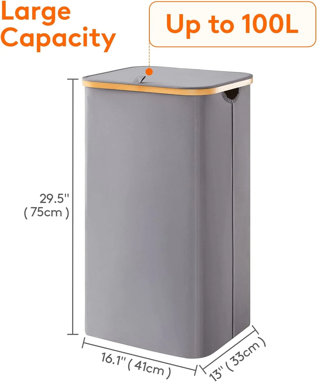 100L Laundry Basket with Lid, Removable Bag Grey F469