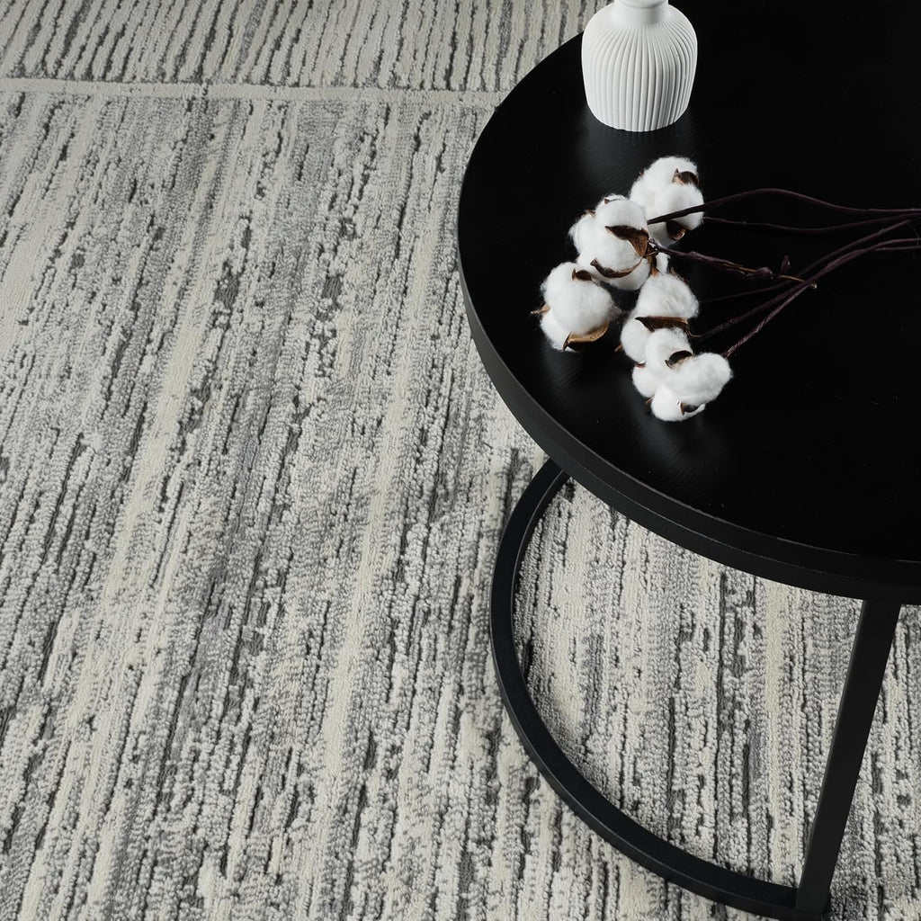 8x10 Striped Area Rug, Stain Resistant, Grey & Ivory H61522