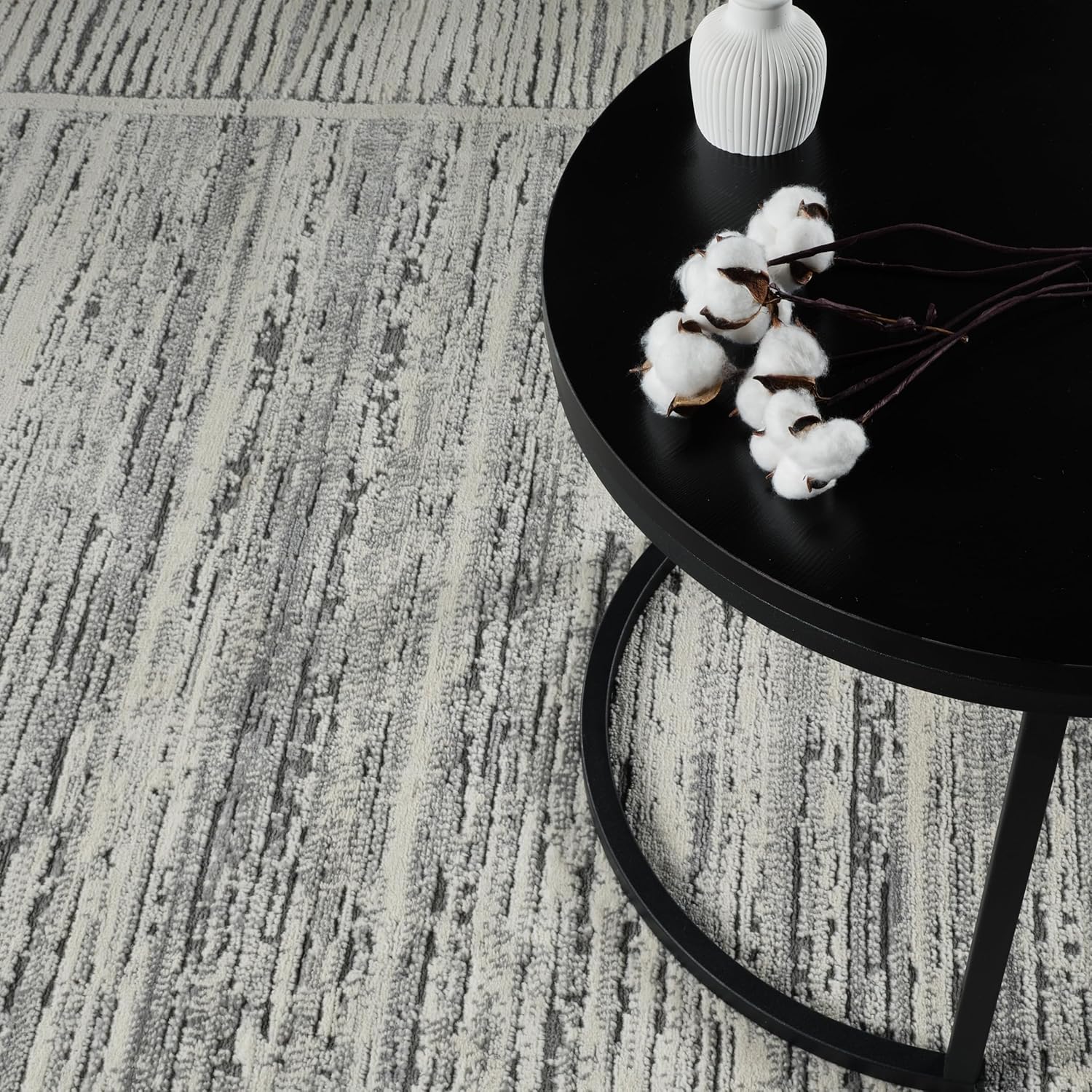 8x10 Striped Area Rug, Stain Resistant, Grey & Ivory H61522