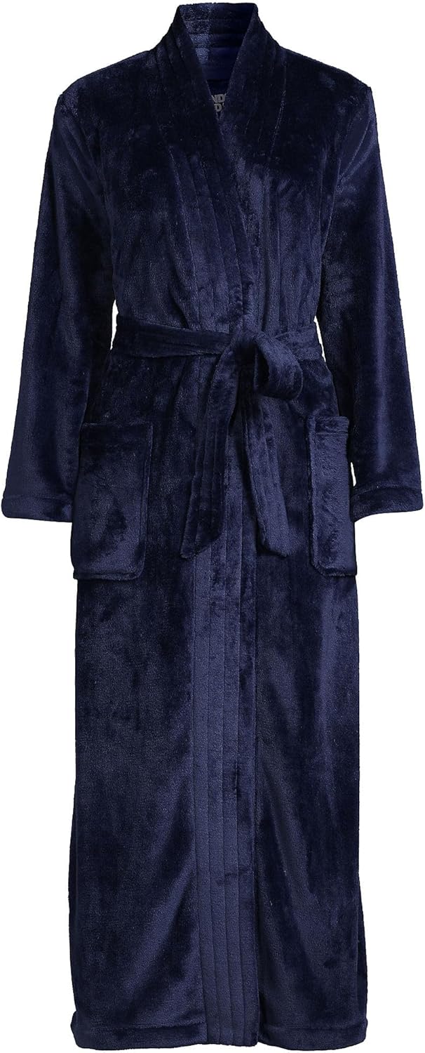 Cozy Plush Long Wrap Robe Navy Small Q2481