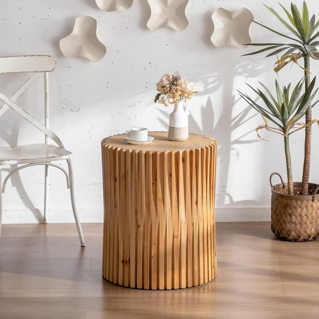 Cylindrical Coffee Table with Vertical Texture Relief Design N276