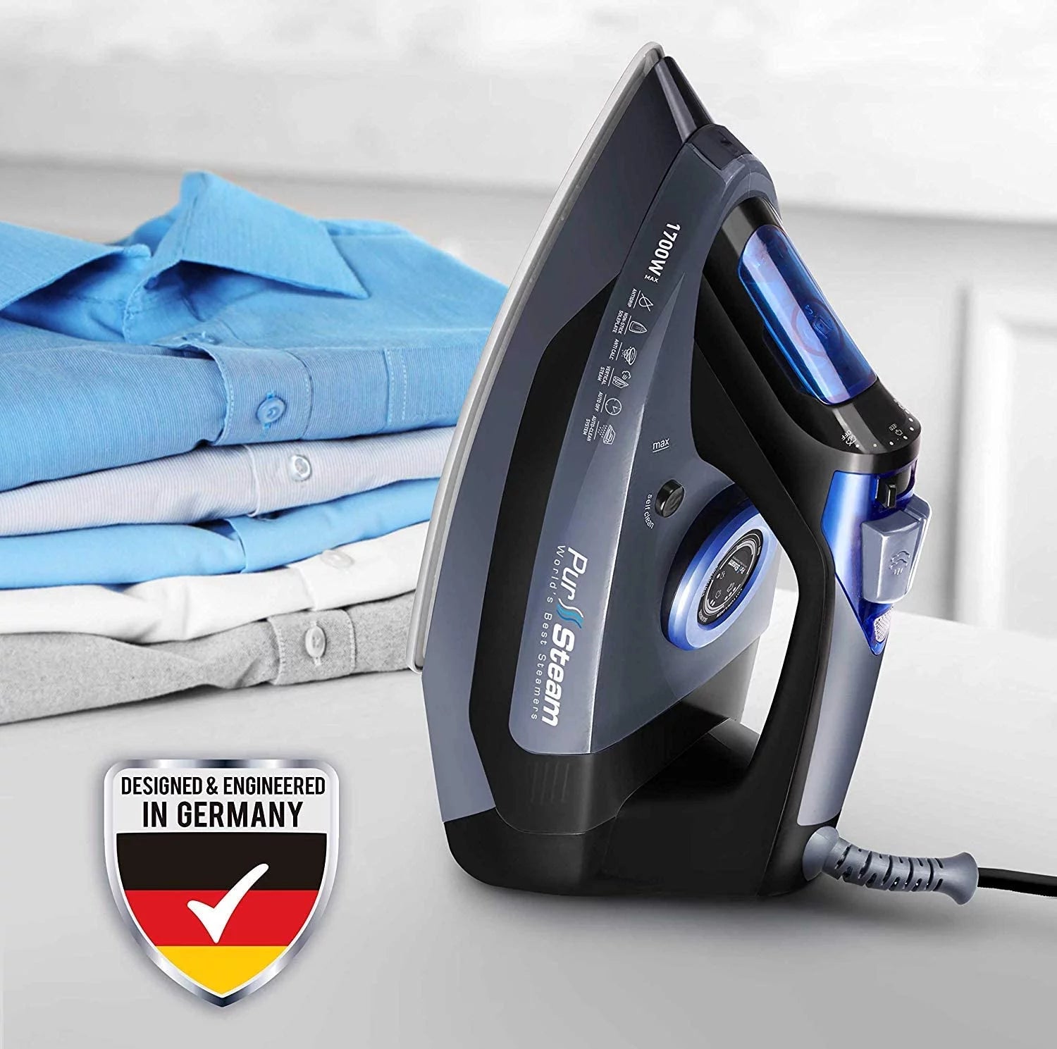 Steam Iron for Clothes with Stainless Steel Soleplate, Self-Cleaning T481095