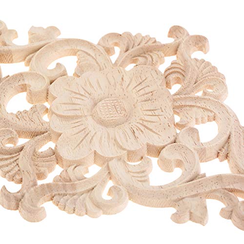Wood Carved Appliques, 2Pcs Unpainted Wooden Onlays for Furniture Cabinet Door Wall Decor, 15x10.5cm H161