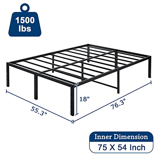 California King Bed Frame 18 Inch Tall with Storage, Heavy Duty Steel Slats, No Box Spring Needed, Black D511621