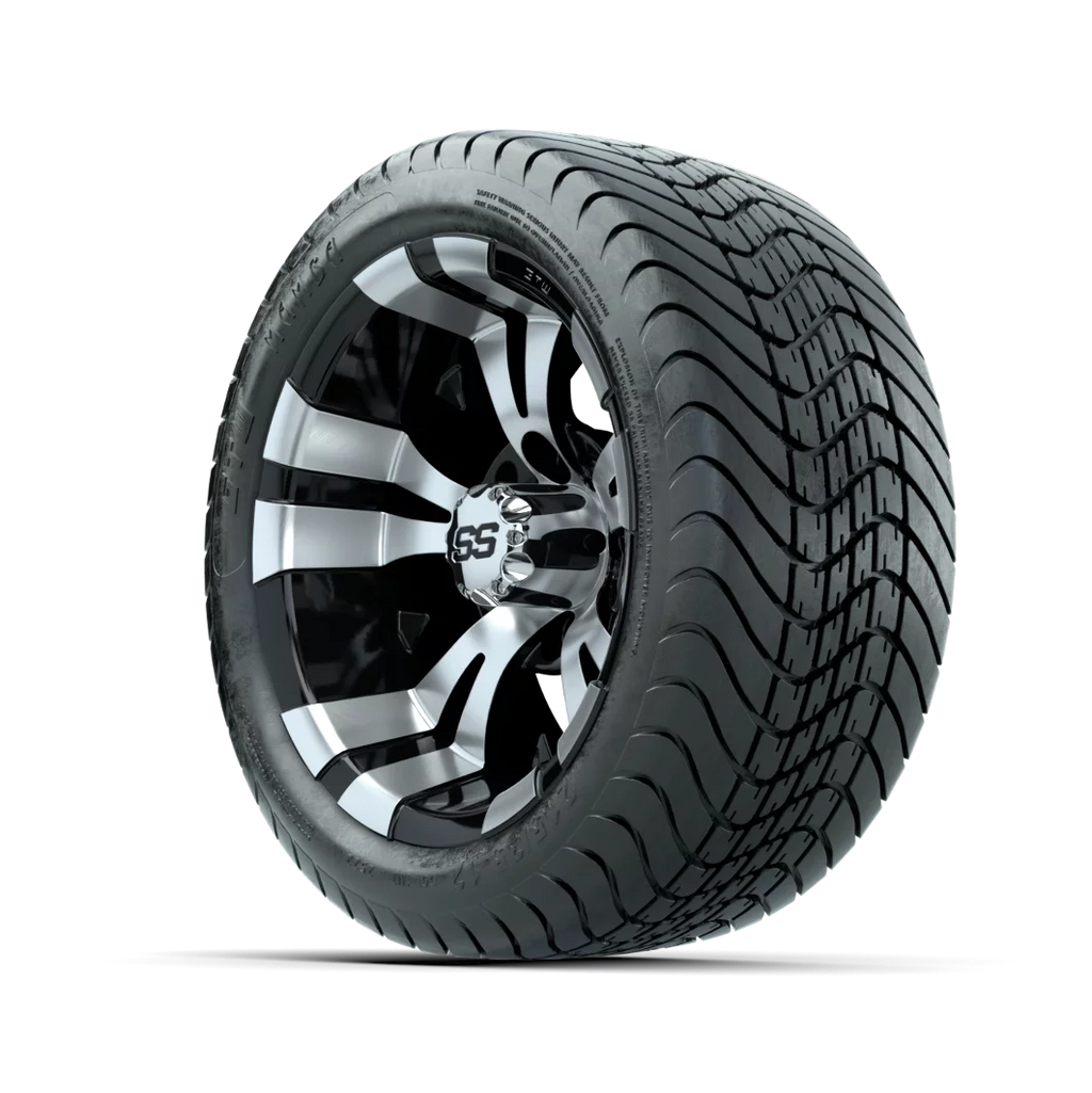 Golf Cart Wheel and Tire Set 12 Inch Black Machined, 4 Pack W561