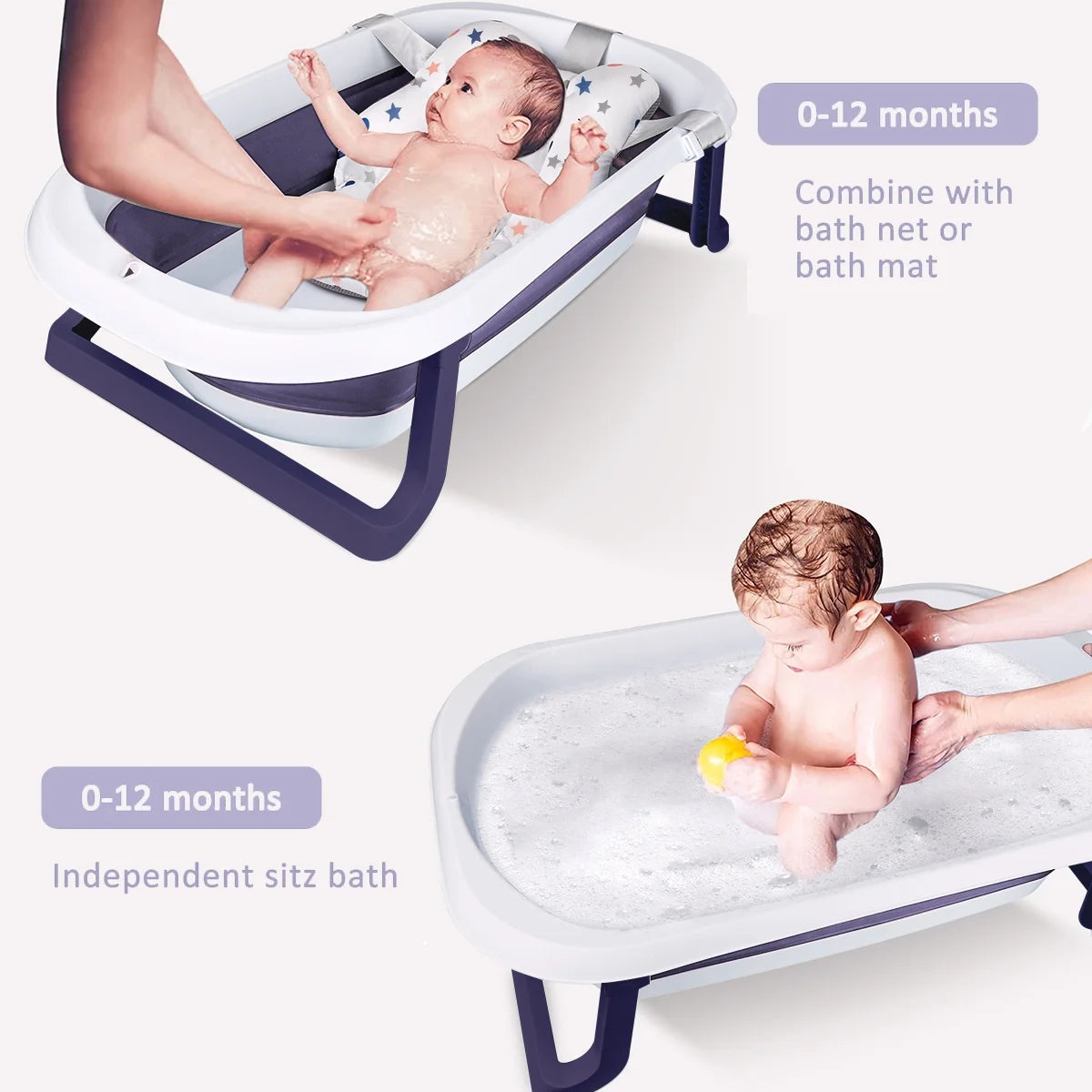 Folding Baby Bathtub with Support Seat for Newborns and Toddlers, Blue P60450
