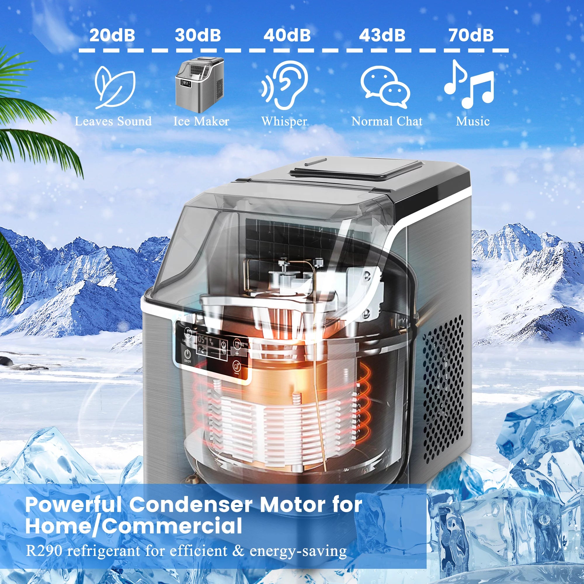 Countertop Ice Maker, 3 Ice Cube Sizes, Stainless Steel U1983