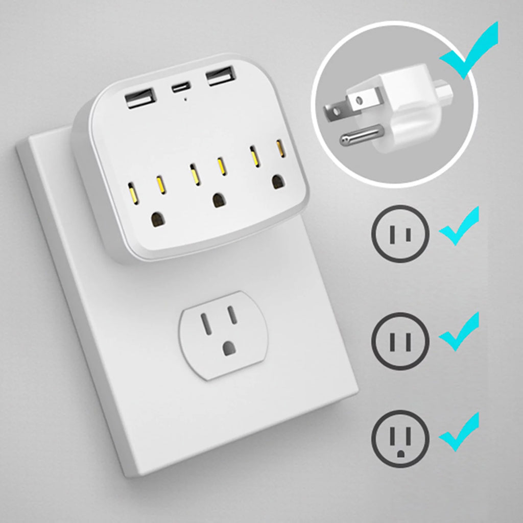 European Travel Plug Adapter with 3 US Outlets and 2 USB Ports U584360