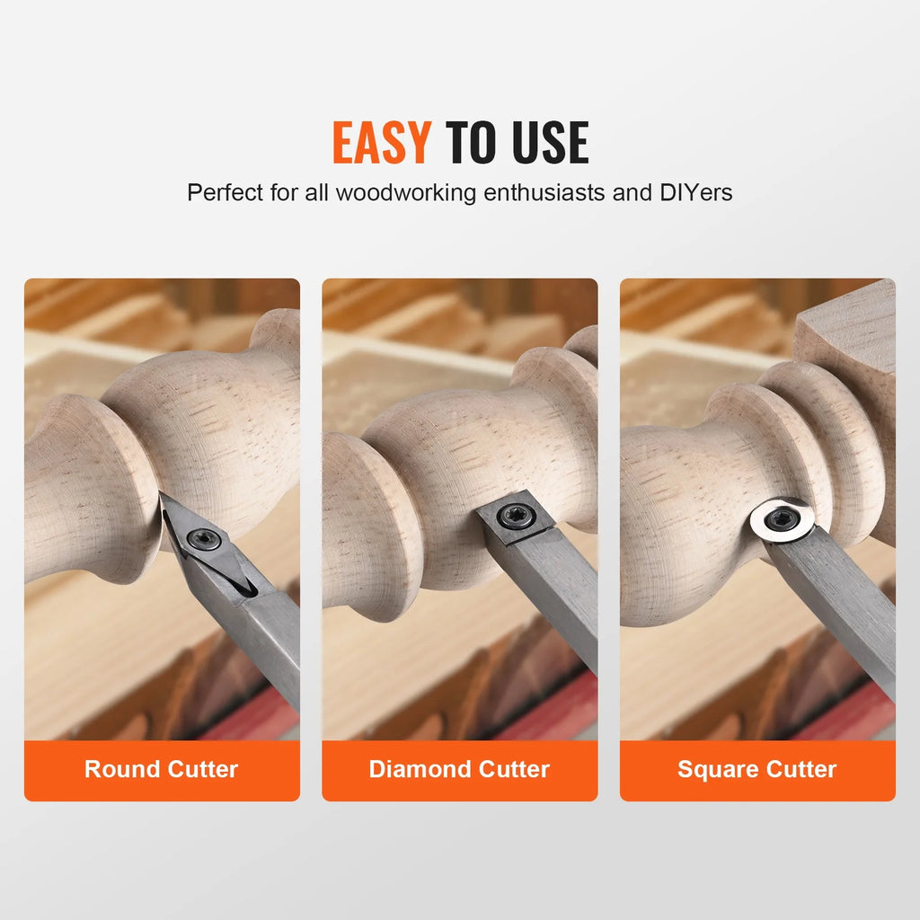 Lathe Chisel Set 3PCS Wood Turning Tools Carbide Steel S38644