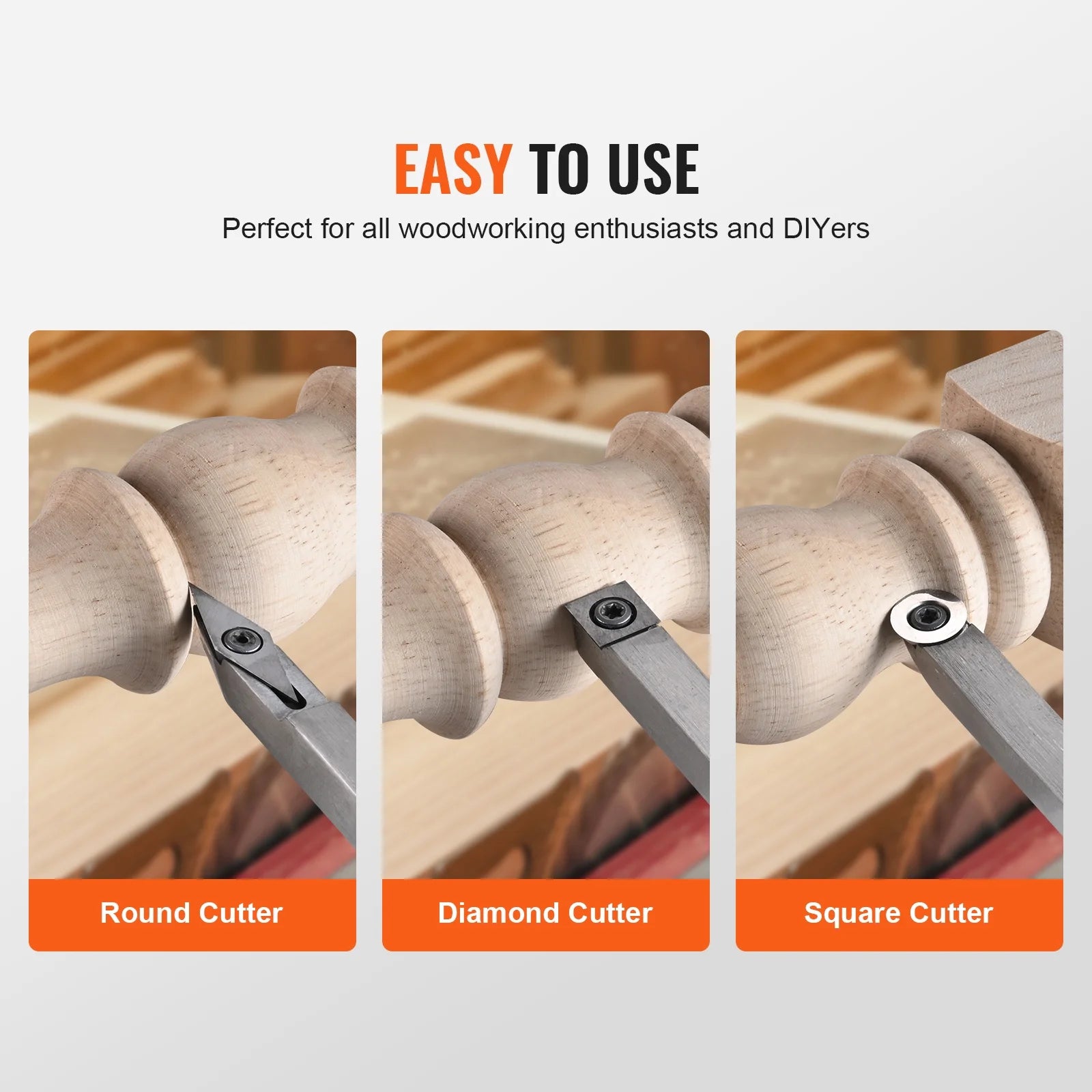 Lathe Chisel Set 3PCS Wood Turning Tools Carbide Steel S38644