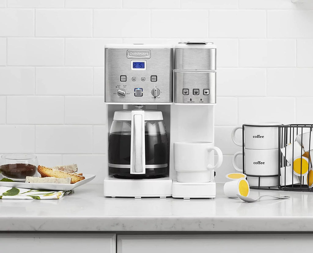 12-Cup Coffeemaker and Single-Serve Brewer, White Stainless Steel T316