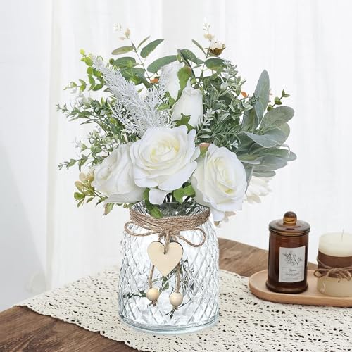 Artificial Flowers with Vase, Silk Hydrangea Bouquet, Faux Flower Arrangement for Home Decor D824338