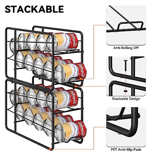 Can Dispenser Rack, Stackable Can Storage Organizer for Kitchen Cabinet, Black U7402