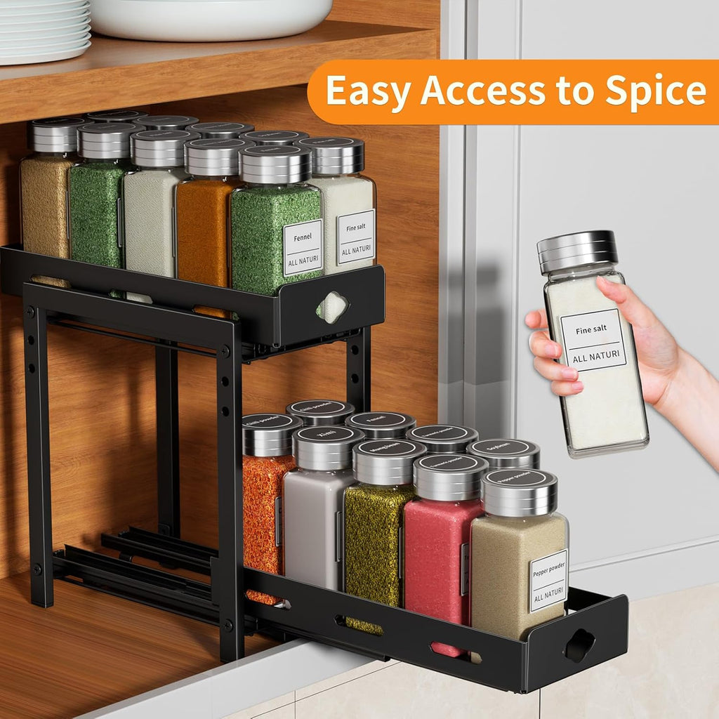 Spice Rack Organizer for Cabinet, 2-Tier Slide Out, Black X819264