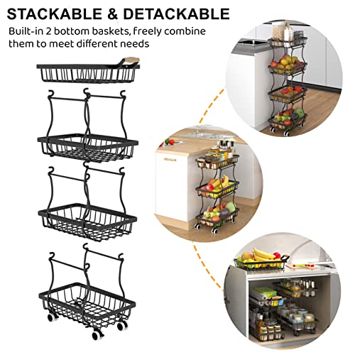 Stackable Metal Wire Fruit Basket on Wheels for Kitchen Storage E85311