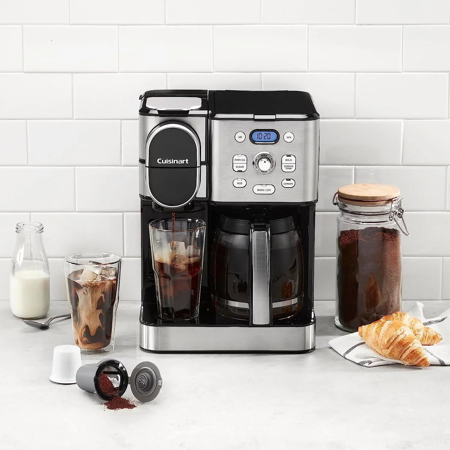 12-Cup Coffeemaker and Single-Serve Brewer, White Stainless Steel T316