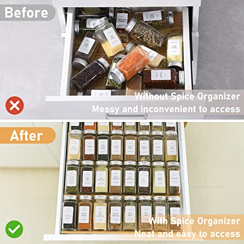 Bamboo 4-Tier Spice Drawer Organizer with 28 Jars and Labels F353