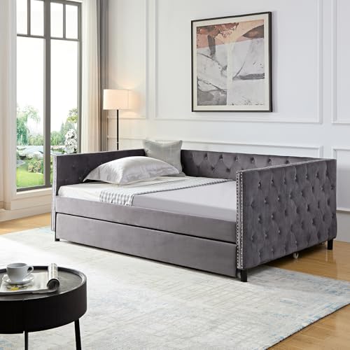 Convertible Sofa Bed 2-in-1 Velvet Sleeper, Beige U552