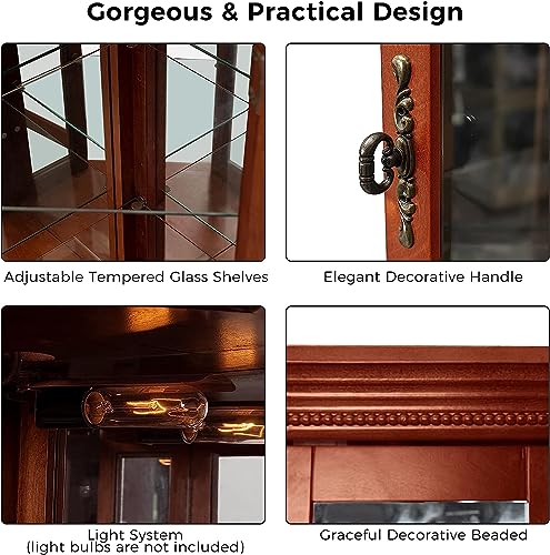 Wooden Corner Display Cabinet with Adjustable Glass Shelves G8774