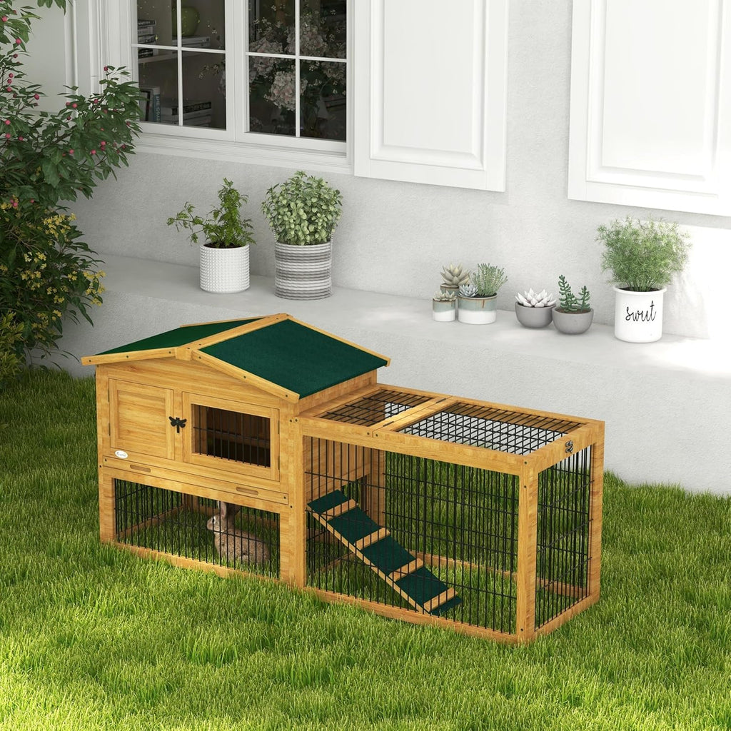 Outdoor Rabbit Hutch with Openable Top, Wooden Cage with Run, Removable Tray P519