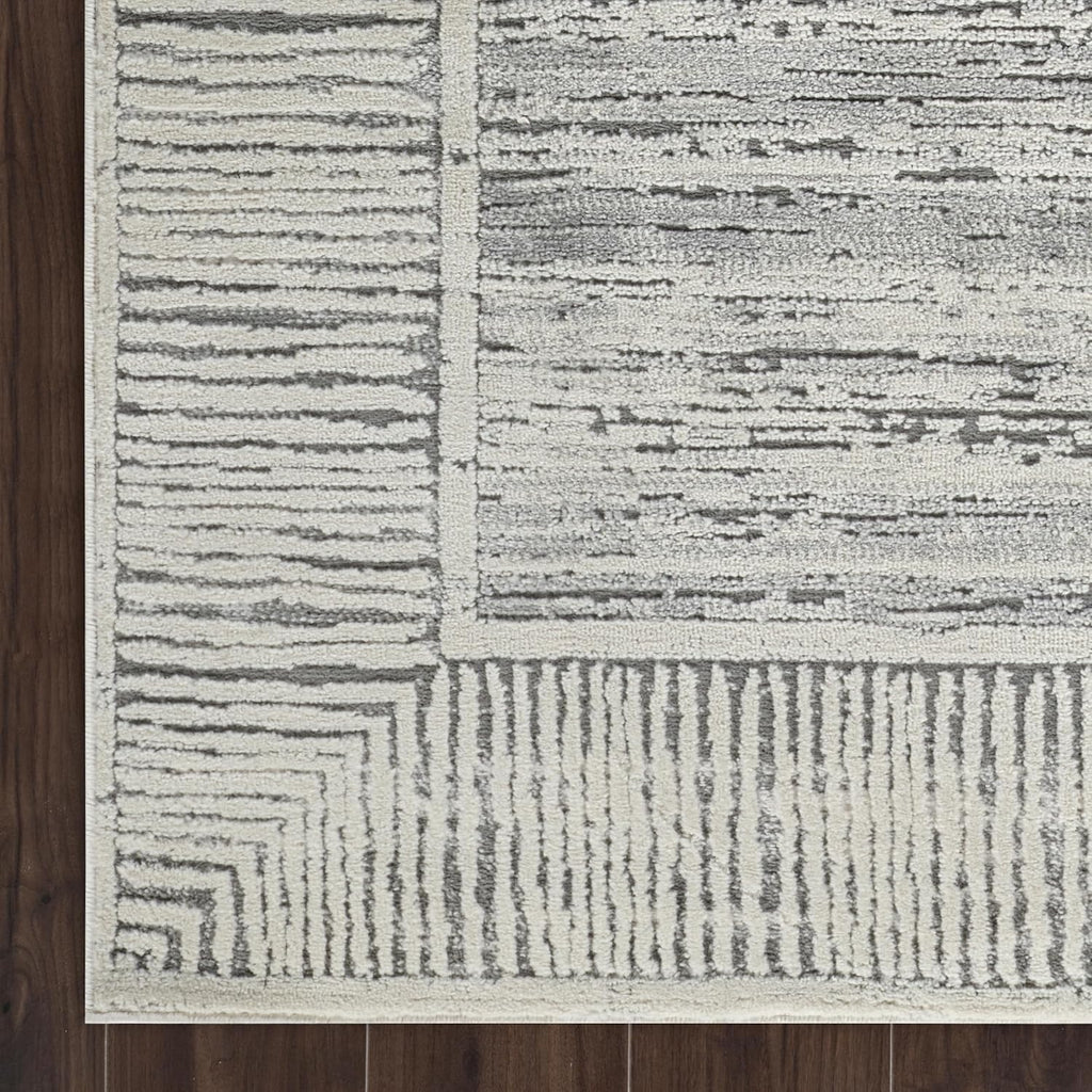 8x10 Striped Area Rug, Stain Resistant, Grey & Ivory H61522