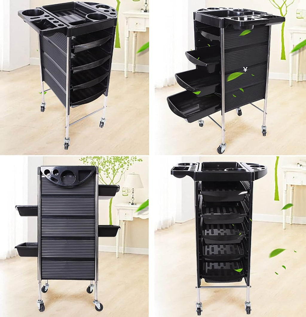 Beauty Salon Trolley with 5 Drawers, Rolling Wheels, Black R512
