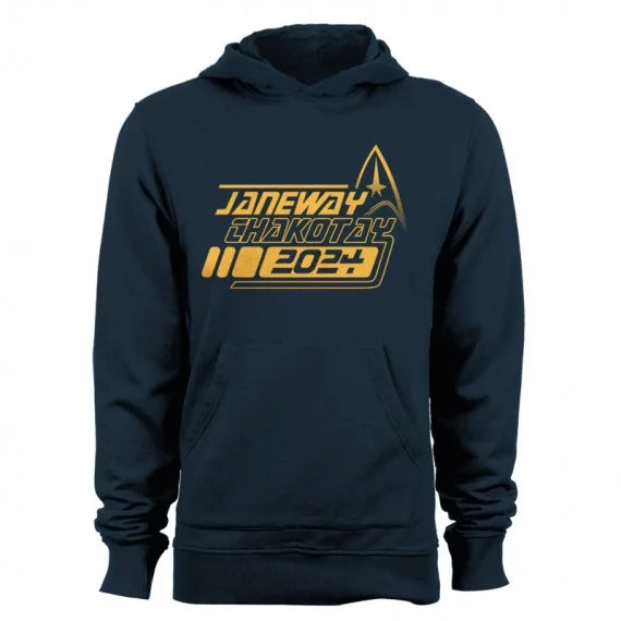 GEEK TEEZ Janeway Chakotay 2024 Original Artwork Inspired by Star Trek Women's Hoodie Navy Small