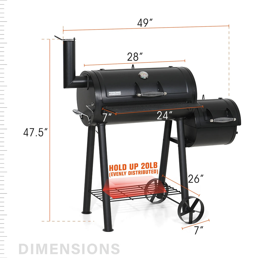 28'' BBQ Charcoal Grill with Offset Smoker F531