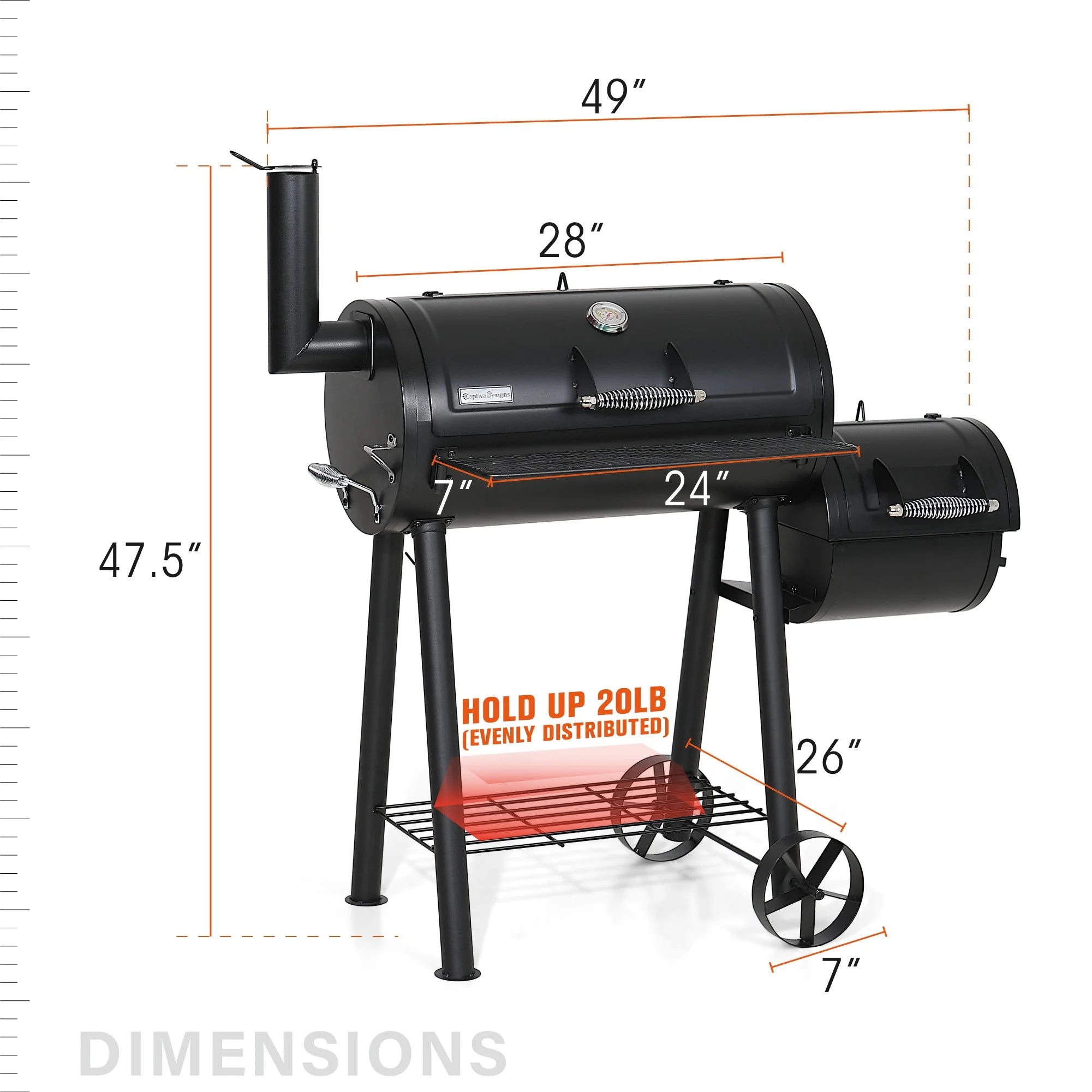 28'' BBQ Charcoal Grill with Offset Smoker F531