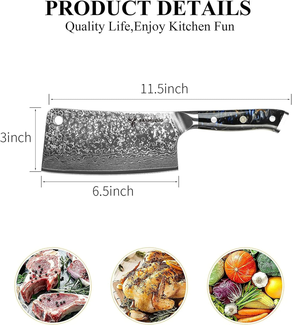 7 inch Damascus Steel Cleaver Knife with Resin Handle T4998