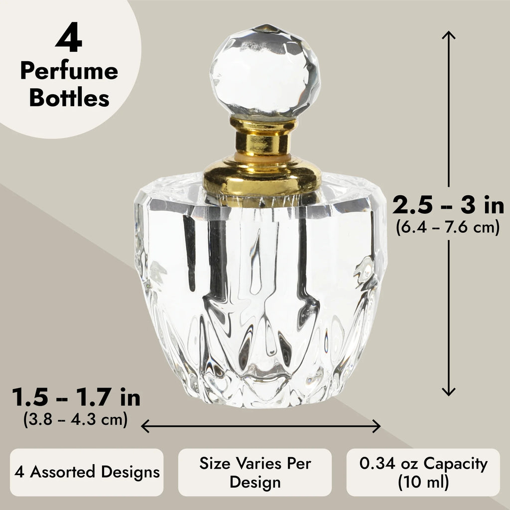 4 Pack Crystal Perfume Bottle Set, Empty Refillable, Bathroom Decor R811