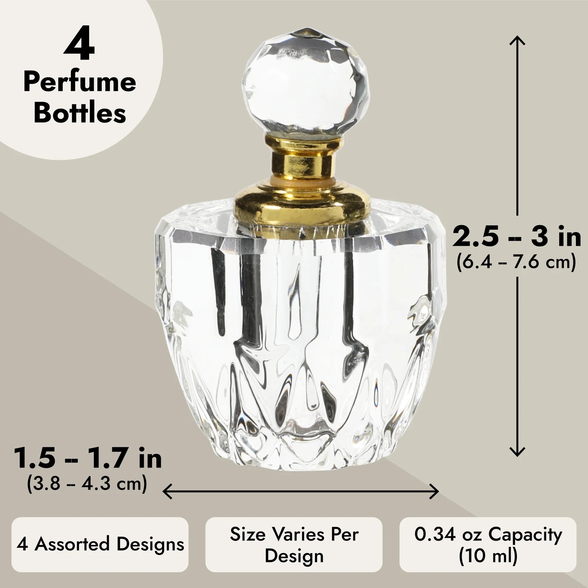 4 Pack Crystal Perfume Bottle Set, Empty Refillable, Bathroom Decor R811