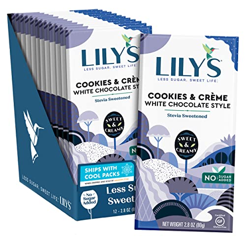 LILY'S Original White Chocolate Style No Sugar Added, Sweets Bars, 2.8 oz (12 Count)