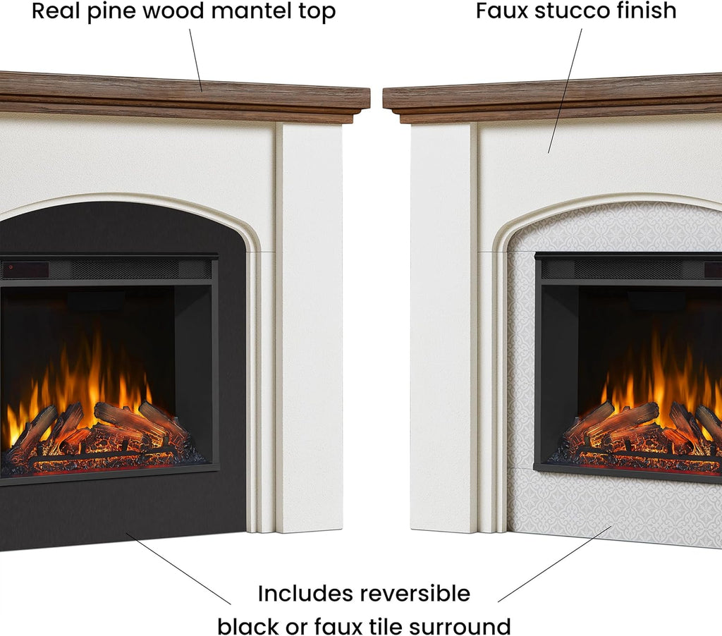 Electric Fireplace with Mantel for Living Room or Bedroom, Remote Control, Timer, White S683