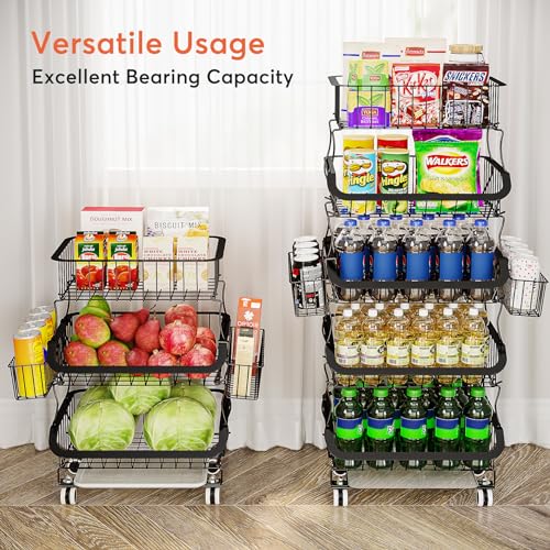 5-Tier Stackable Metal Wire Rolling Cart for Kitchen, Pantry, Garage I812