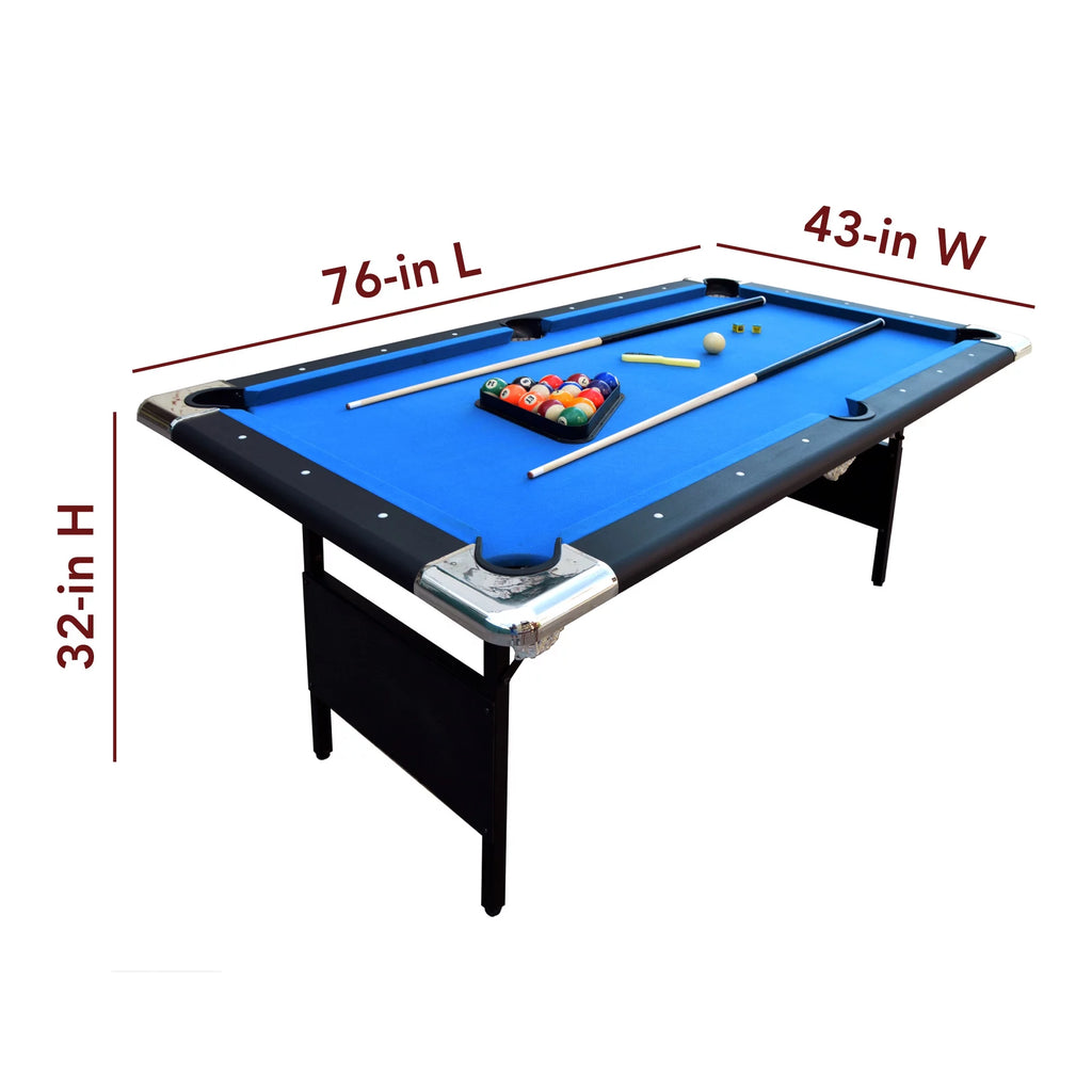Folding 6 ft. Pool Table, Blue Felt Q593