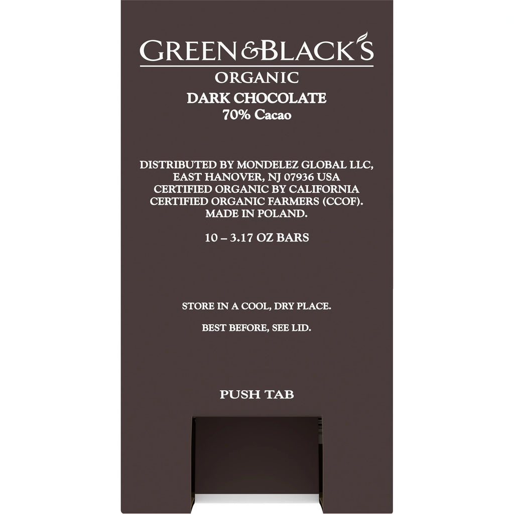 Organic Dark Chocolate Bar, 70% Cacao, 10-Pack Y31421