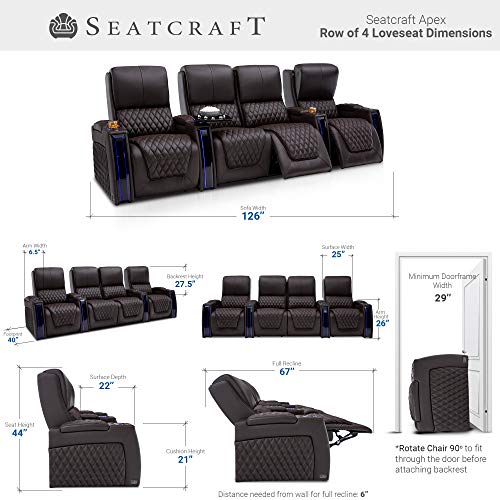 Top Grain Leather Power Recliner Home Theater Seating with USB Charging and Cup Holders B60637