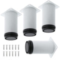 Pack of 4 White Adjustable Furniture Leg, 4" / 100mm Stainless Steel Round Adjustable Feet for Furniture Sofa Table Cabinets Shelves with Screws