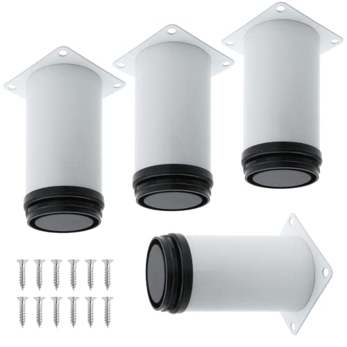 Pack of 4 White Adjustable Furniture Leg, 4" / 100mm Stainless Steel Round Adjustable Feet for Furniture Sofa Table Cabinets Shelves with Screws