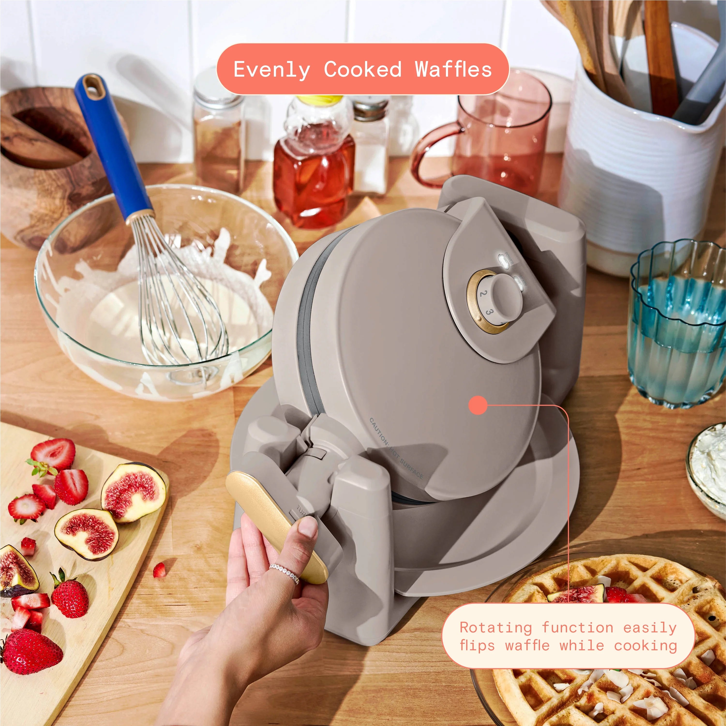 Rotating Belgian Waffle Maker, Porcini Taupe S6208