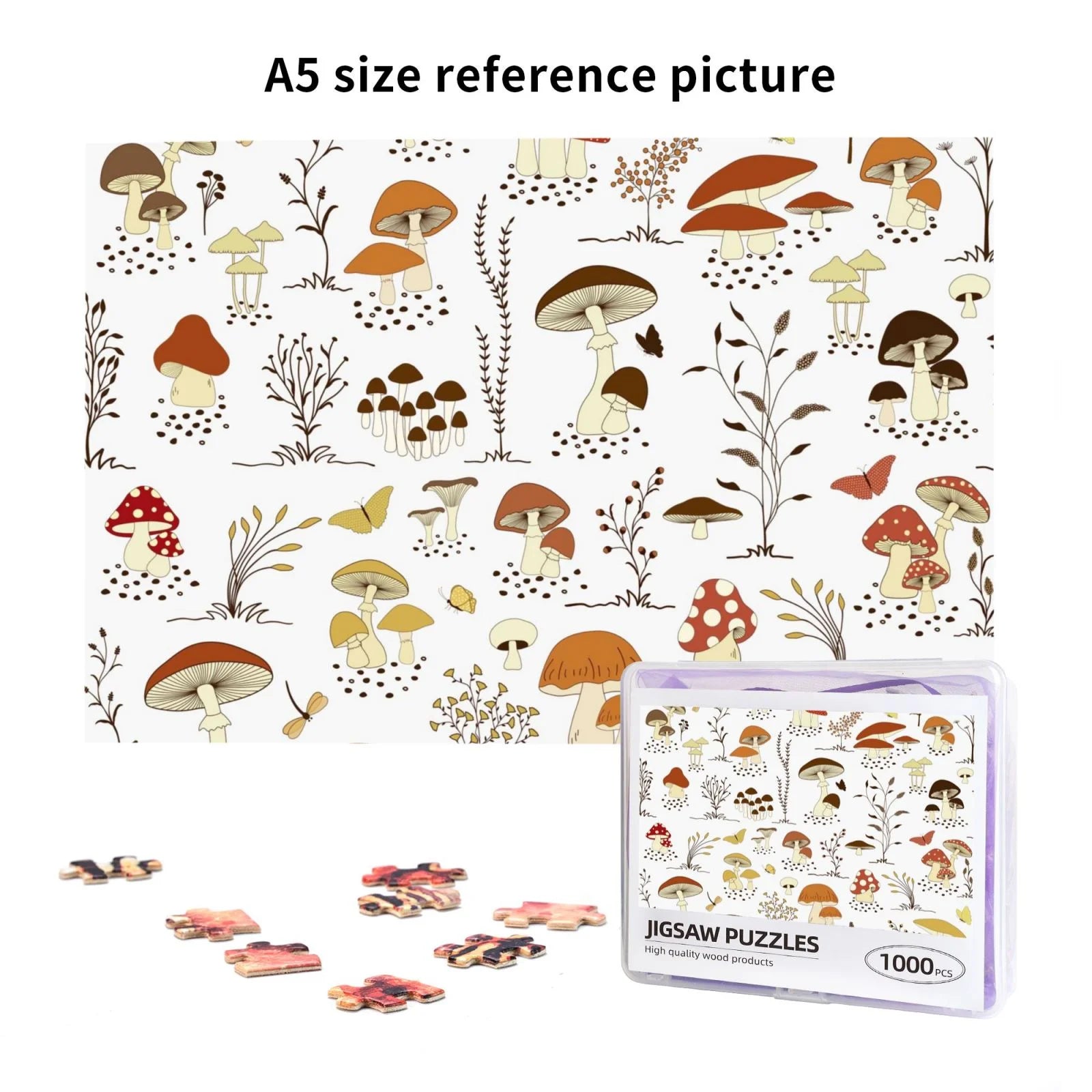 1000 Pieces Jigsaw Puzzle Mushrooms and Butterflies E521